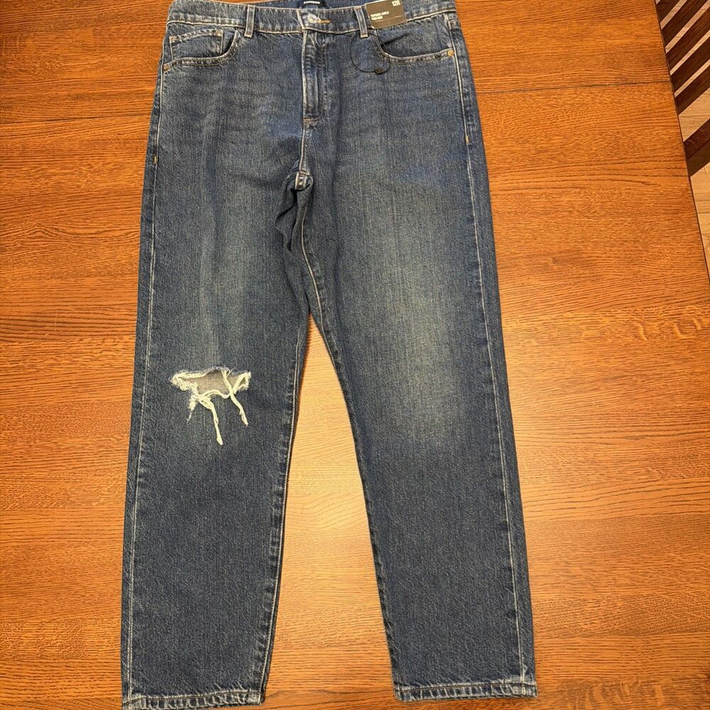 NEW Express Jeans Womens 12R Blue Tapered Ankle High Rise Distressed Denim Pants